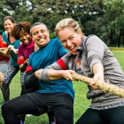 Corporate teams competing in a Celtic Games tug of war