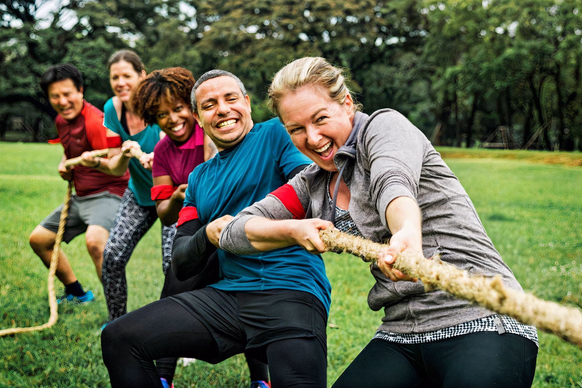 Corporate teams competing in a Celtic Games tug of war