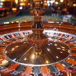 Casino night roulette table and playing cards