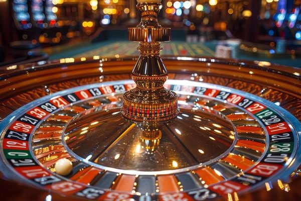 Casino night roulette table and playing cards