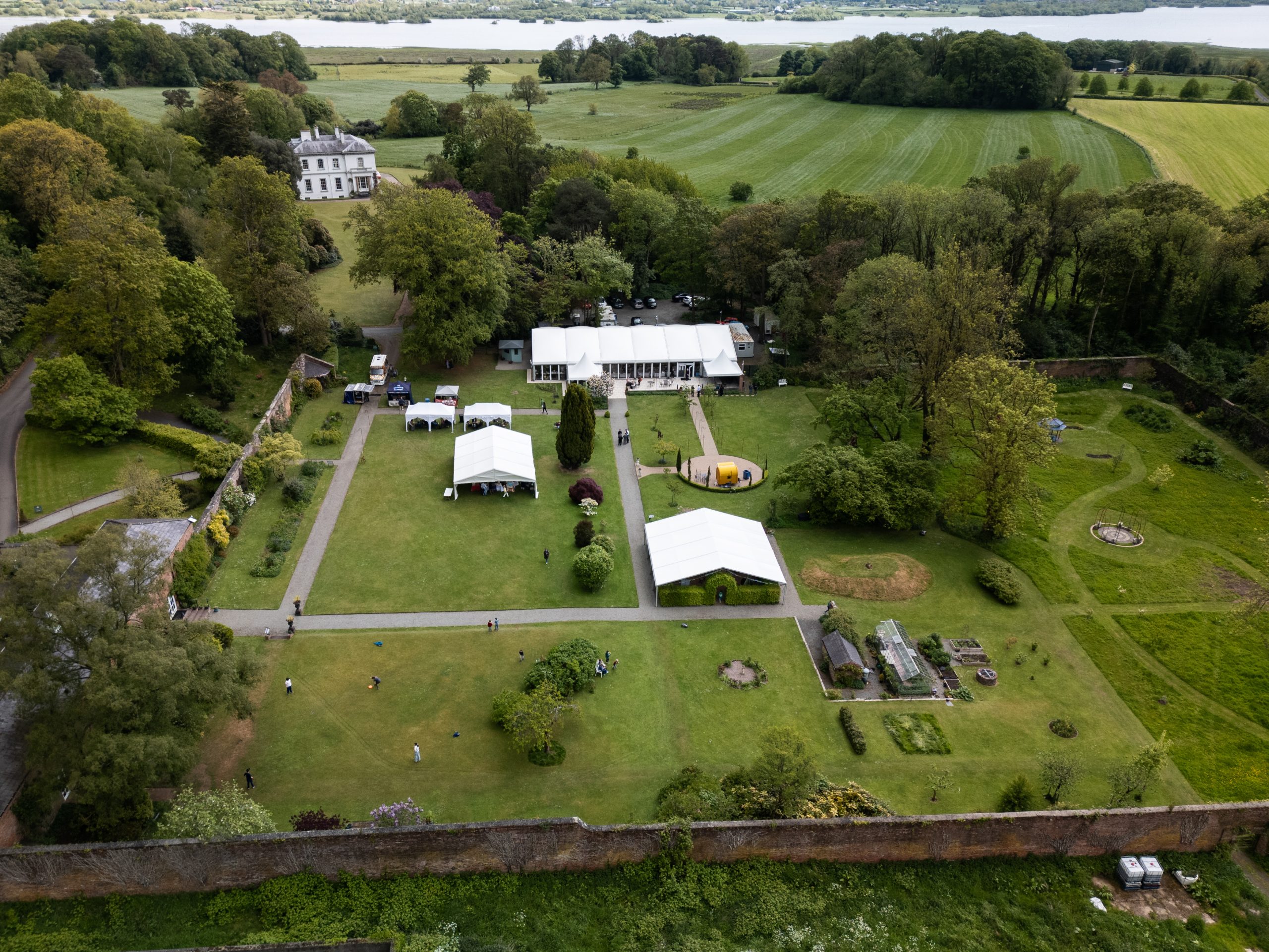 Aerial view of Ballyscullion Park estate, marquee and walled gardens