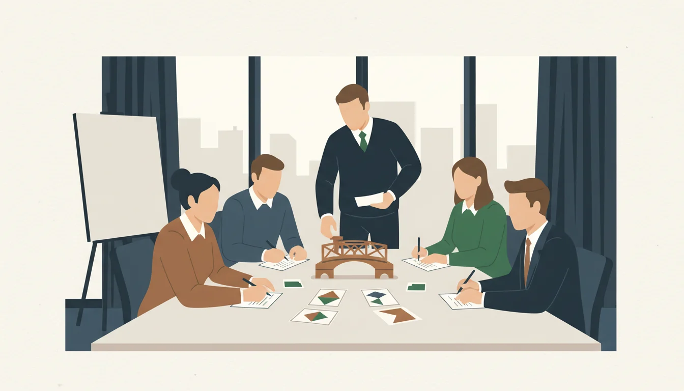 Illustration of Dublin colleagues collaborating on a hands-on office team challenge