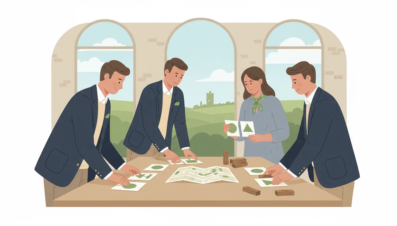 Illustration of colleagues working together on a low-tech team challenge in Meath