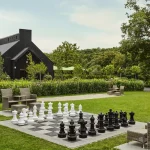 Garden and outdoor chess beside The Granary at Cabra Castle
