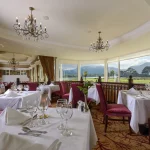 Lake-view restaurant dining room at The Lake Hotel in Killarney